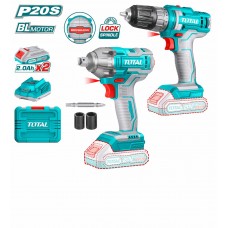 TOTAL Li-ion Cordless Combo Kit With Impact Wrench & Drill (20V) + Battery (2 Pcs) + Charger + Case P20S TOSLI230702
